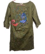 Loup Green 3.4 Sleeve Robe Kelly Cotton FRANCE French Made Knee Length D... - $24.75