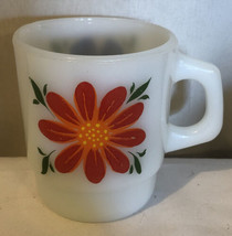 Fire King Floral Milk Glass Mug Anchor Hocking Stackable Made Us - £13.23 GBP