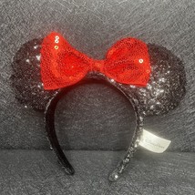 Disney Parks Minnie Mouse Black Sequin Headband Red Bow Minnie Ear Headband - £8.51 GBP