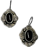925 Sterling Silver and Black Oynx Pair Of Hanging Earrings Vintage Thai... - £19.78 GBP