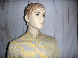 Yael Men&#39;s Medium Shirt Yellow &amp; Black Plaid L/S Button Down Collar - £19.78 GBP