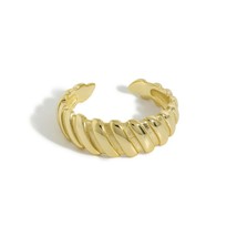 Hammered Design Twisted Rope Wrap Ring Men Women Adjustable Band 14K Gold Plated - £53.72 GBP