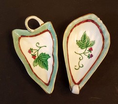 Enesco Porcelain Trinket Dish LOT Cranberry Tree Leaf Pattern Gold Rim RARE VTG - £13.90 GBP