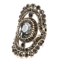 Luxury Vintage Gray Cubic Zircon Big Rings For Women Antique Silver Color Crysta - £6.85 GBP