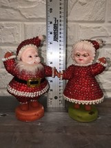 Vintage Pair Flocked &amp; Beaded  Bedazzled 7” Dancing Santa &amp; Mrs Claus Japan - $46.55