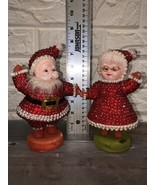 Vintage Pair Flocked &amp; Beaded  Bedazzled 7” Dancing Santa &amp; Mrs Claus Japan - $63.86 CAD