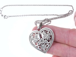 Retired James Avery Sterling Heart with doves pendant on 16&quot; necklace - £174.99 GBP