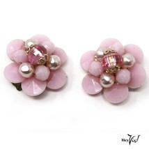 Vintage Pink Pearly Bead Clip On Earrings - W Germany Mark - 1&quot; across -... - £12.78 GBP