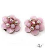 Vintage Pink Pearly Bead Clip On Earrings - W Germany Mark - 1&quot; across -... - £12.58 GBP