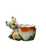 Vintage Japan Ceramic Cat Planter Tulip Style Mini Holder Wide Eyed Kits... - $14.84