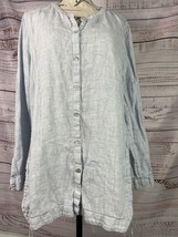 J.Jill Love Linen Tunic Shirt Women L Button Front Stripe Long Sleeve Side Slits - £17.59 GBP