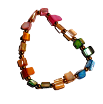 Multi Color Abalone Mother of Pearl Shell Bead Stretch Bracelet Gold Tone Balls - £10.15 GBP