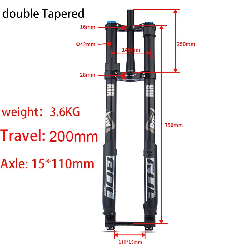 BOLANY Eectric Bicycle Air Suspension 15*150mm Damping Fork 160MM Thru Axle Inve - £319.66 GBP