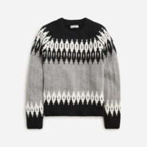 NWT J.Crew Fair Isle Crewneck Sweater in Black Ivory Gray Wool Alpaca Pullover L - $99.00