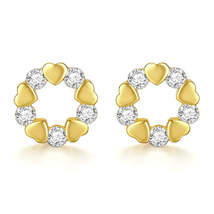 Cubic Zirconia &amp; 18K Gold-Plated Heart Circle Stud Earrings - £11.18 GBP