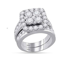 14kt White Gold Round Diamond Square Cluster Bridal Wedding Engagement Ring Set - £5,594.69 GBP