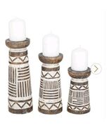 Grayson Lane Candle Holders White Mango Wood Tribal Pillar Set Of 3 NEW  - $390.59 MXN