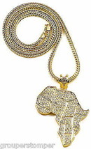 Africa Necklace New Map Pendant with Rhinestones 36 Inch Long Franco Style Chain - £32.06 GBP