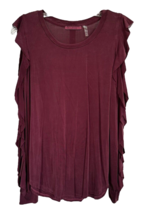 YFB Clothing Women&#39;s Cold Shoulder Long Flutter Sleeve Cupro Top Size S Burgundy - £15.91 GBP