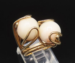 14K GOLD - Vintage Unique Open Spiral Wire Held Double Coral Ring Sz 6 - GR522 - £588.63 GBP