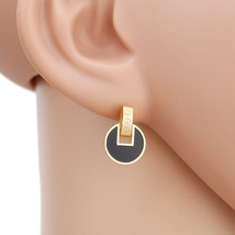 Gold Tone Post Earrings With Jet Black Faux Onyx Inlay - £19.23 GBP