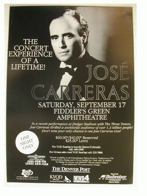Jose Carreras Affiche De les Trois Tenors Handbill Affiche 3 - $13.49