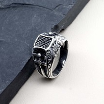 925 Sterling Silver Oxidized Turkish Style Black CZ Men&#39;s ring - £46.70 GBP