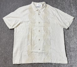 Tommy Bahama Shirt Men&#39;s XXL Cream Del Palms Embroidered Silk Camp Loop ... - $49.49