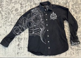 Artful Dodger Y2K Embroidered Button Shirt Mens XL Black Streetwear Urba... - £31.14 GBP