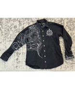 Artful Dodger Y2K Embroidered Button Shirt Mens XL Black Streetwear Urba... - £31.27 GBP