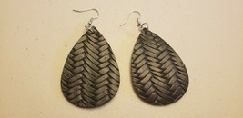 Faux Leather Dangle Earrings (New) Black Braided #180 - £4.06 GBP