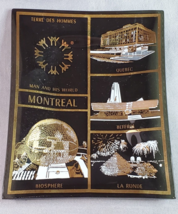 Montreal Glass Trinket Dish Tray Souvenir Black Gold Quebec Canada Biosp... - £6.92 GBP