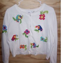 Women's VTG Emma Tricot Parrot Bird Cardigan XL Embroidered Tropical Res... - $18.00