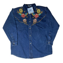 Vtg Jeetish Pretty Bleu Blue Acid Washed Denim Beaded Sequin Embellished... - $39.99