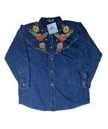 Vtg Jeetish Pretty Bleu Blue Acid Washed Denim Beaded Sequin Embellished... - $39.99