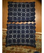 Vintage Navy Blue Crochet Pillow Covers Set of 2 Handmade 23x18 Scallope... - $48.98 CAD