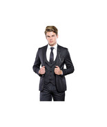 Men 3pc European Vested Suit WESSI by J.VALINTIN Extra Slim Fit JV28 bla... - $157.87 CAD
