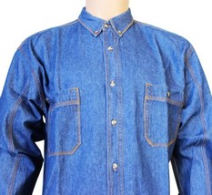 Vtg 90s J.G. Hook J EAN Swear Chambray Shirt Men&#39;s Xl Denim Long Sleeve Top Stitch - £21.13 GBP