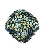 Vintage Dark Bronze Tone Square Faux Blue Green Rhinestones Brooch Pin 1... - $10.94