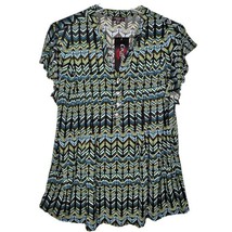 NWT Cocomo Plus Size 3X Blue Multi Geo Print Pintuck Short Flutter Sleeve Top - £28.16 GBP