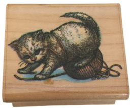 All Night Media Rubber Stamp Mischief Cat with Ball of Yarn Kitten Troub... - £4.73 GBP