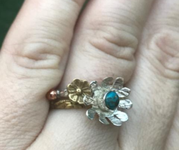 Adorable Blue Turquoise Ring, 925 Silver and Copper, Size 9.25 US - £20.70 GBP