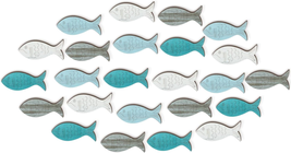 Wooden Fish Wall Decor Nautical Beach Wall Decor, 24 Pcs Wooden Fish Art Hanging - £19.92 GBP