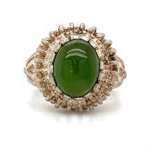 Vtg Sterling Etruscan Filigree Jade Cabochon Solitaire Ring Band 5     See Video - £51.68 GBP