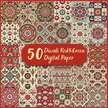 Diwali Red and Green Digital Paper: 50 Festive PNG Patterns (Digital Dow... - $5.07 CAD
