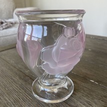 Teleflora French Crystal Art Glass Vase Puffed Pink Frosted Roses Vintage - £8.34 GBP