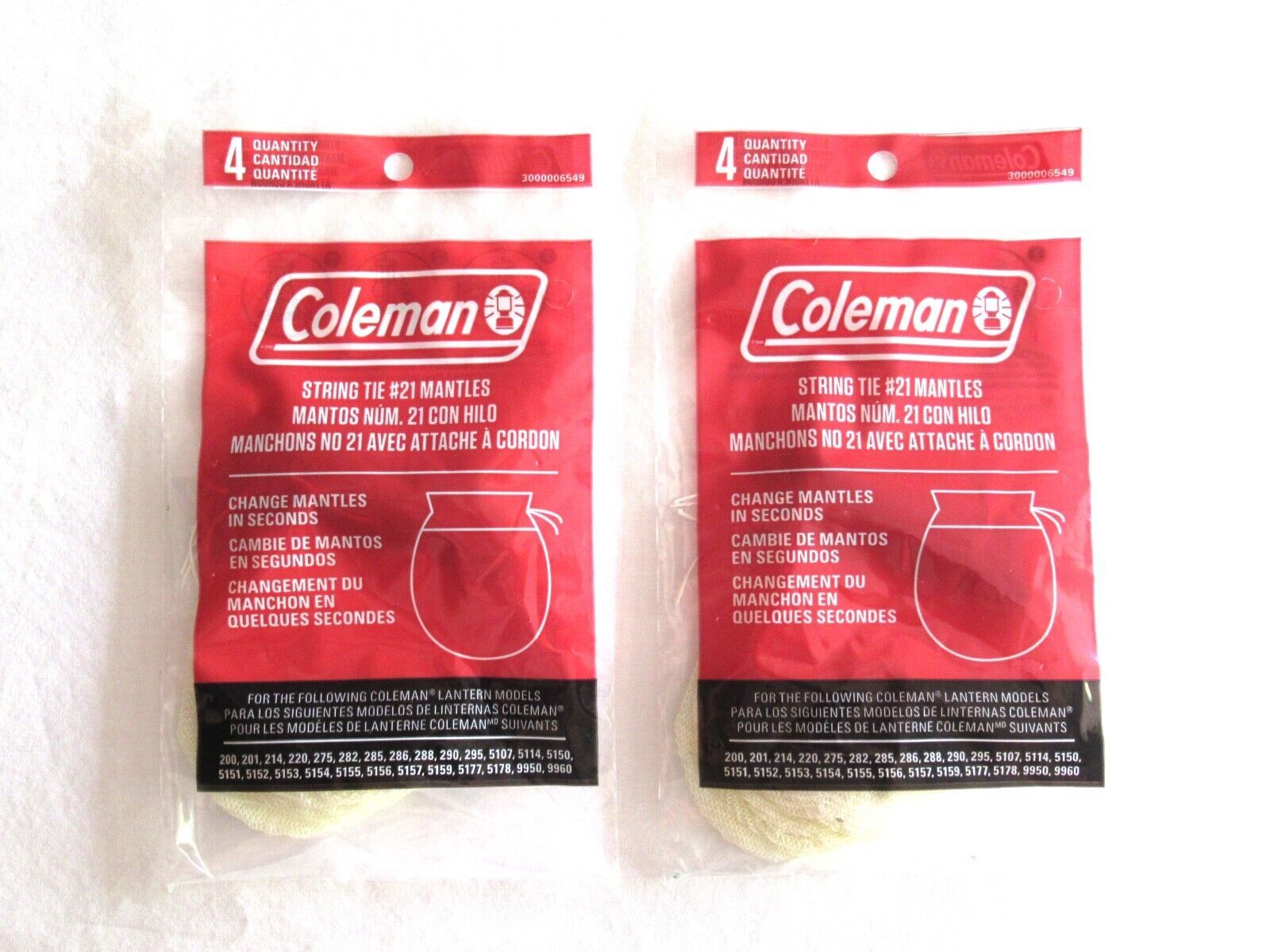 Lot Of 8 Coleman Lantern Mantles 21 String Tie NEW 2 4packs USA Made 300000400 Lanterns