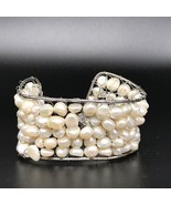 Glamorous Wide Pearl Mesh Cuff Bracelet, Silver, Wedding Jewelry, Specia... - £87.52 GBP