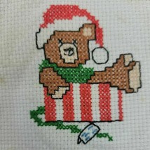 XMAS X Stitch Ornament Bear Finished Mini Santa Hand Stitched EVC - $8.95