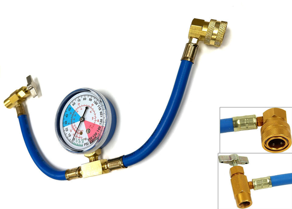 14&quot; Long Refrigerant AC Charging Hose w/Gauge Service Diagnostic R134aAu... - $25.23